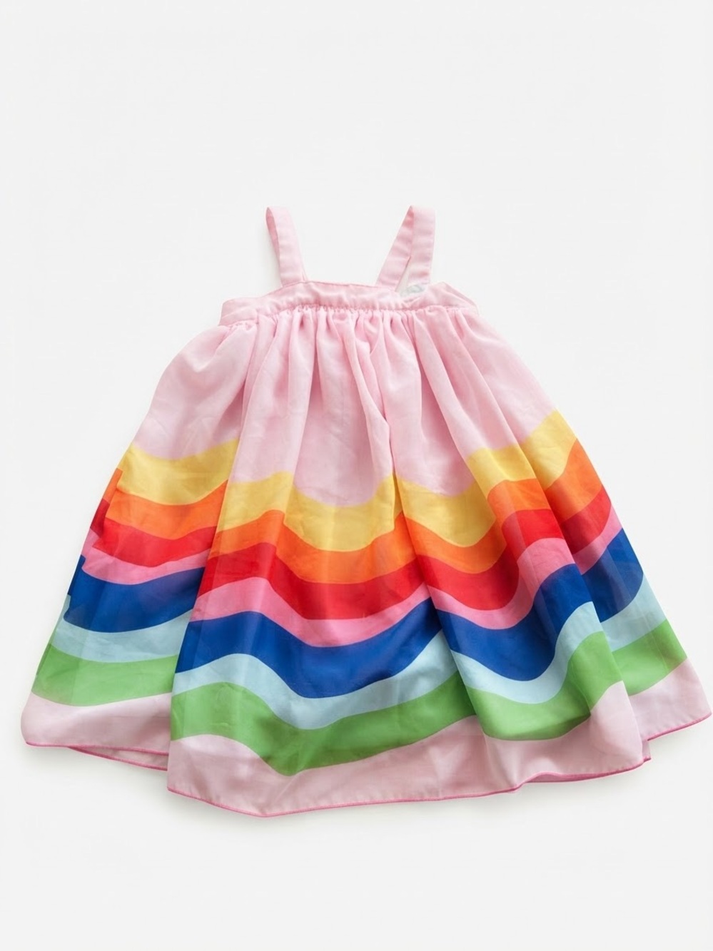 Goodlad Pink Rainbow Wavy Stripe Chiffon Dress - Size 3T